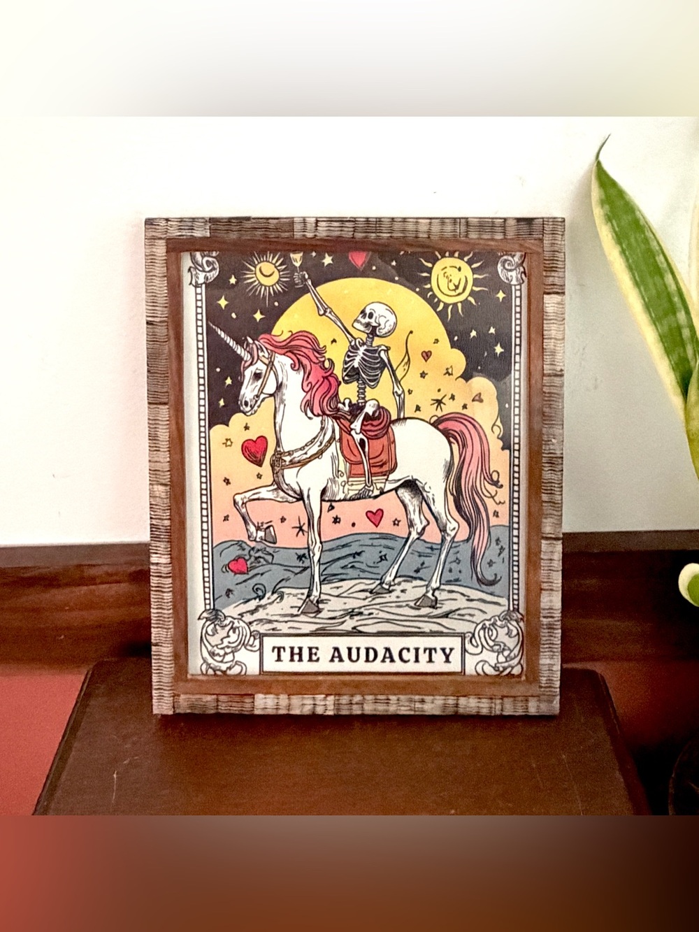 The Audacity Tarot Card Skeleton Unicorn Canvas Art Print Wood Framed Wall Art